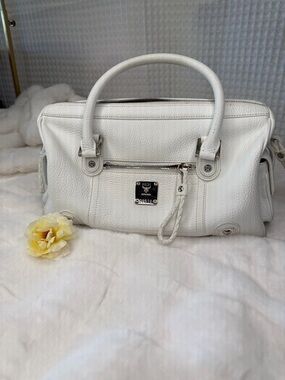 ✨ MCM White Leather Satchel w/ Braided Detail – Silver Hardware ✨